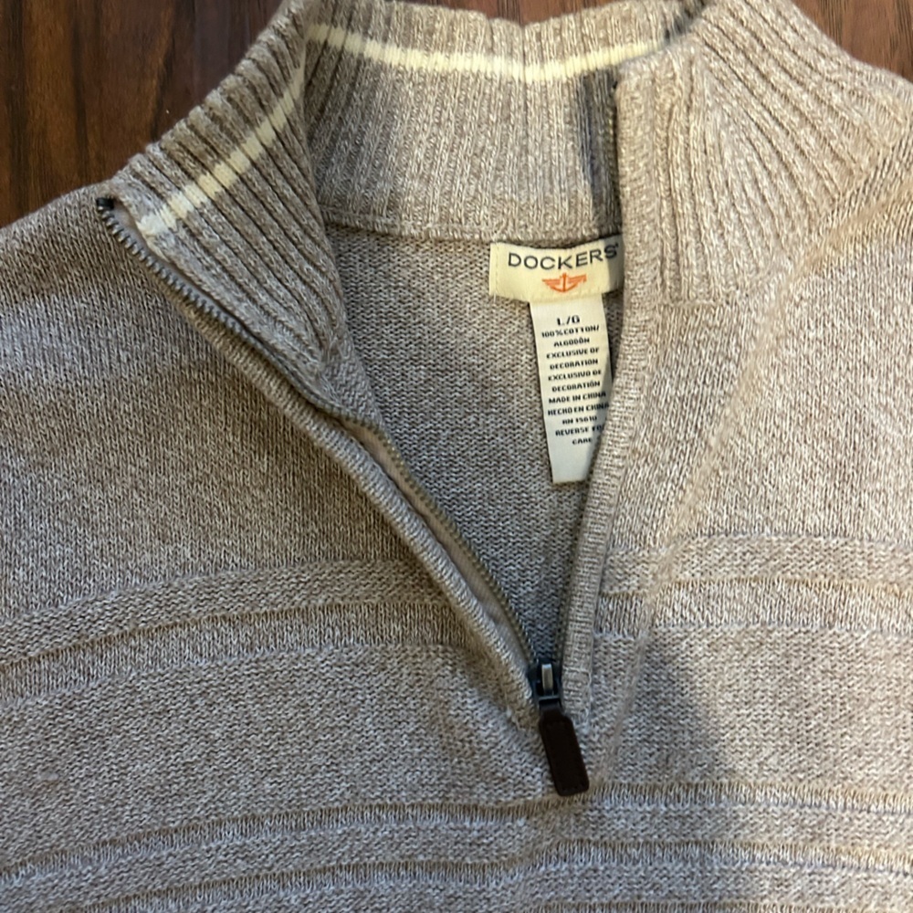 Dockers Tan Quarter Zip-Up Pullover Sweater Men’s Size Large Cotton - Picture 6 of 8